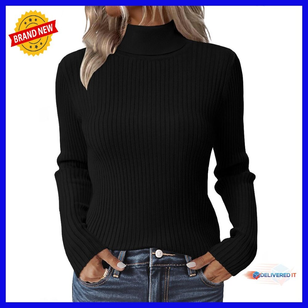 Women's Ribbed Turtleneck Sweater Slim Fit Long Sleeve Pullover Fall Winter